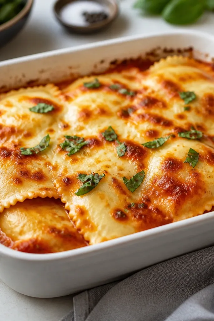 Baked Cheese Ravioli With Golden Cheesy Top