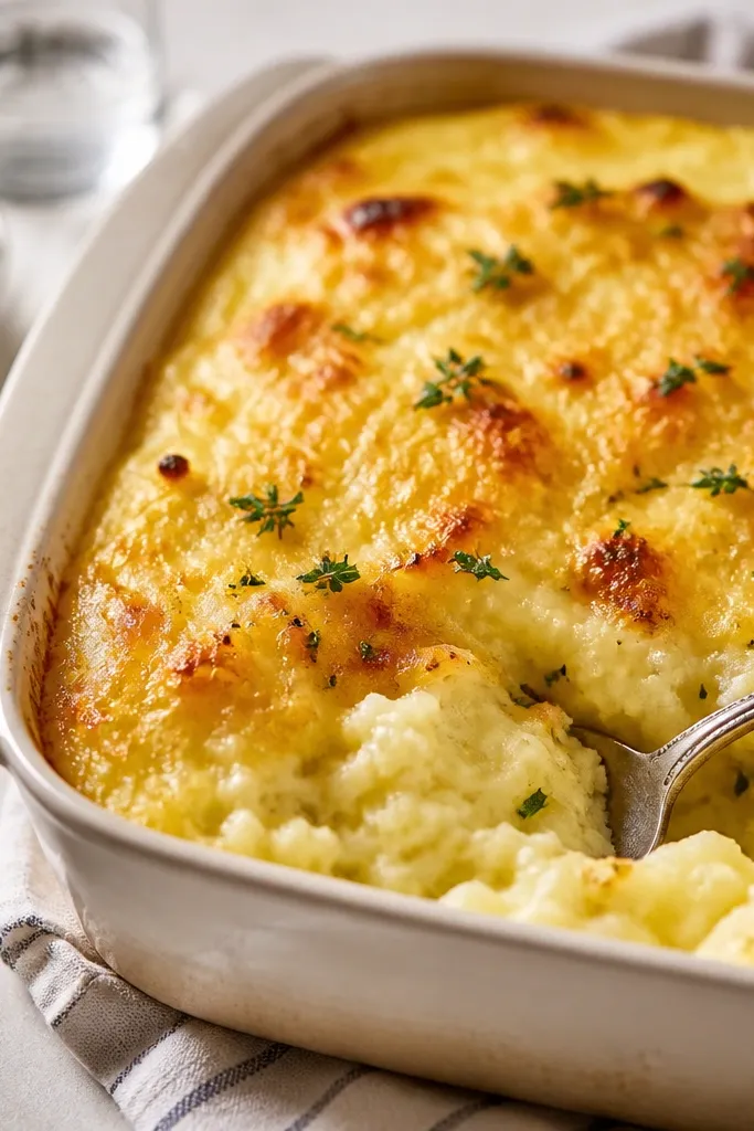 Baked Mashed Potatoes With a Golden Cheesy Crust on Top