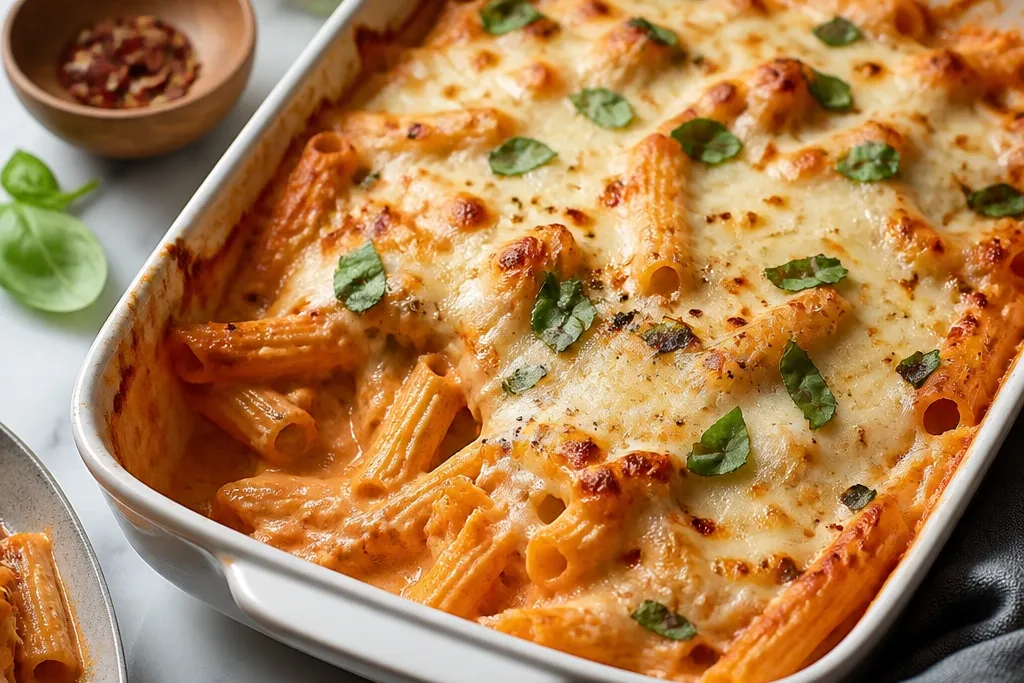 Baked Vodka Pasta with a Bubbling Cheesy Top