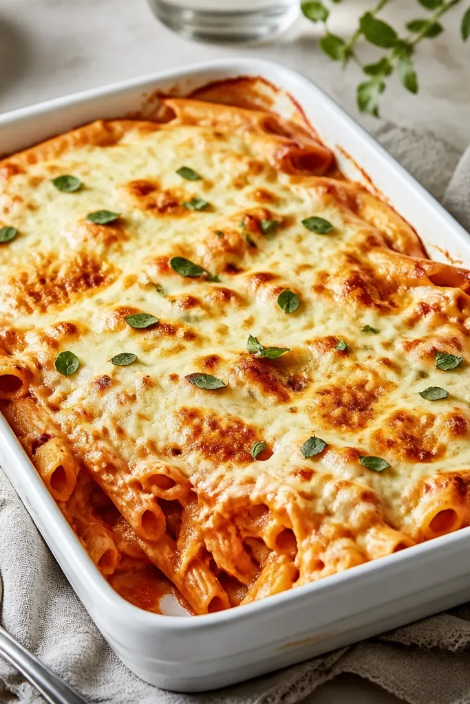 Baked Vodka Pasta with a Bubbling Cheesy Top