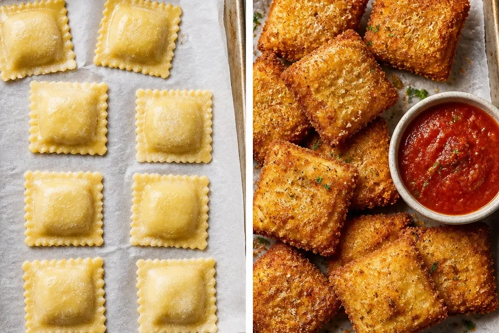 Before After Fried Cheese Ravioli Transformation