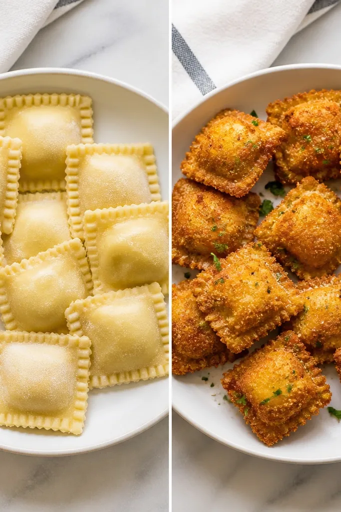 Before After Fried Cheese Ravioli Transformation