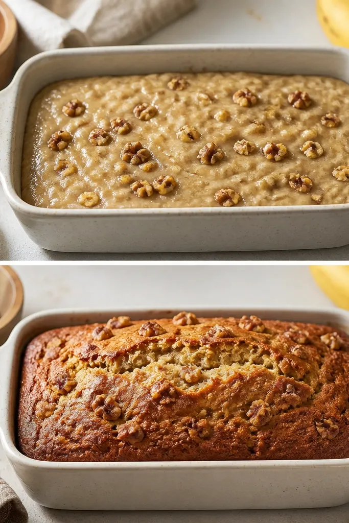 Before and After Banana Bread with Walnuts