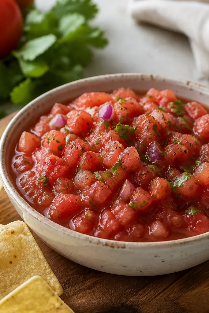 Tiny black specks from cracked pepper are visible on the salsa surface. The pepper looks freshly ground and scattered rather than clumped.