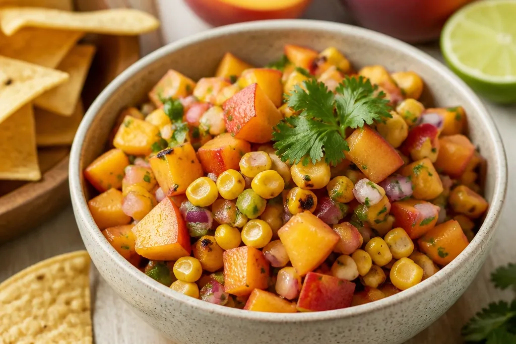 Cozy Peach Corn Salsa for Tacos and Chips