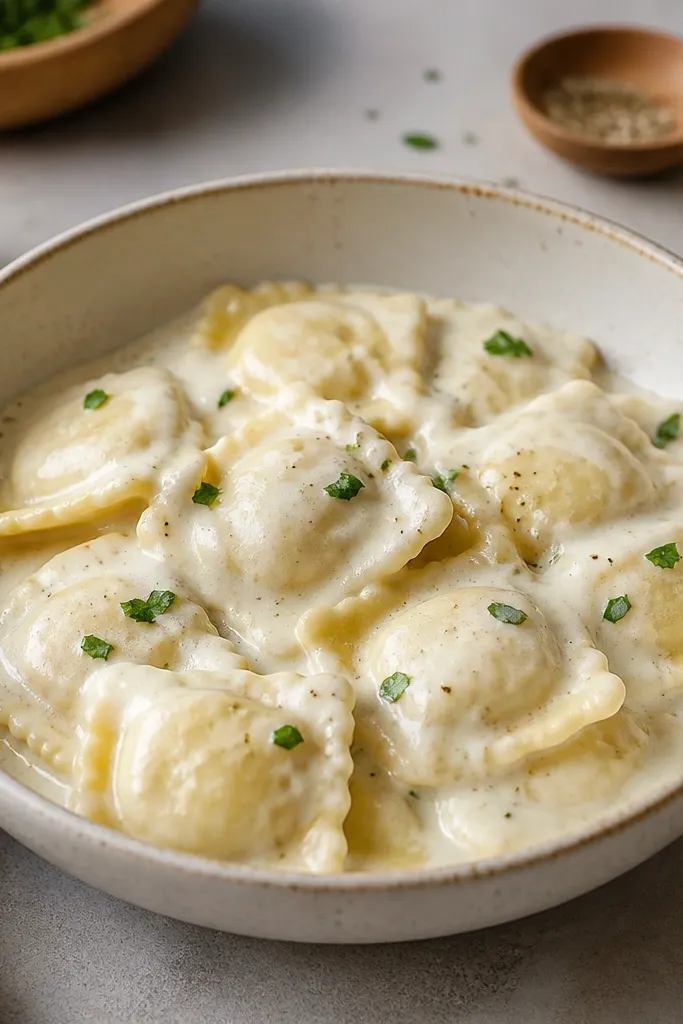 Low Maintenance Frozen Cheese Ravioli Alfredo