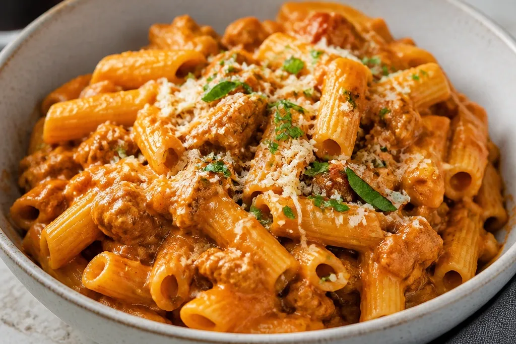 Vodka Pasta With Meat for a Rich, Saucy Bowl